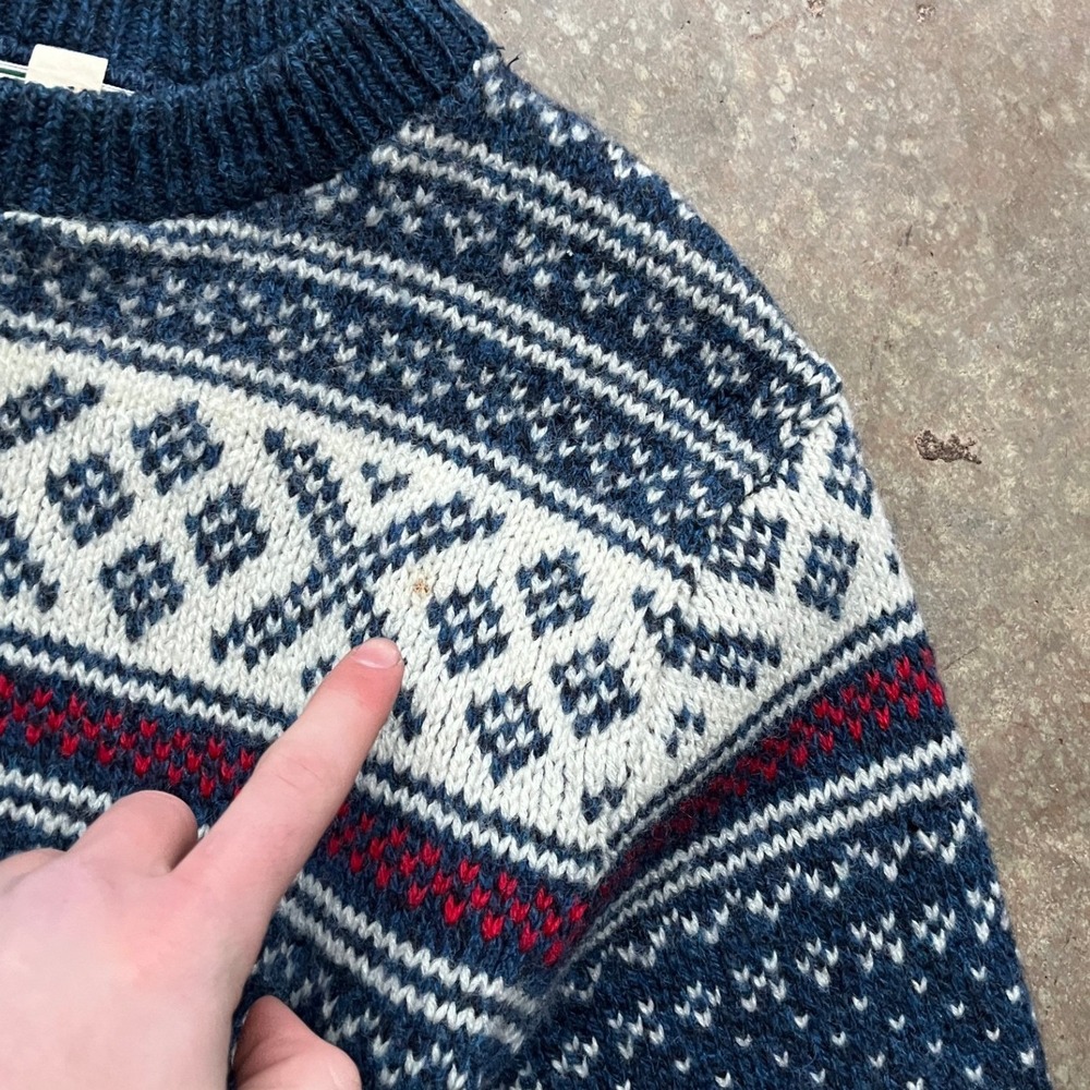 VTG L.L. Bean Vintage Mens Fair Isle Birdseye Wool Sweater Navy Blue USA Made M - Picture 4 of 9